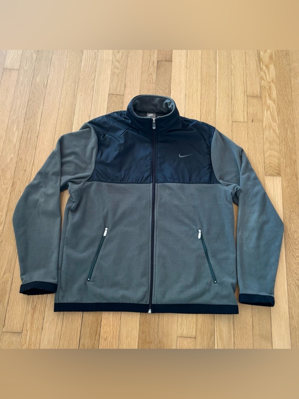 Vintage Nike Fleece Jacket Grey Tag Large Olive Green Black Y2K 2000s